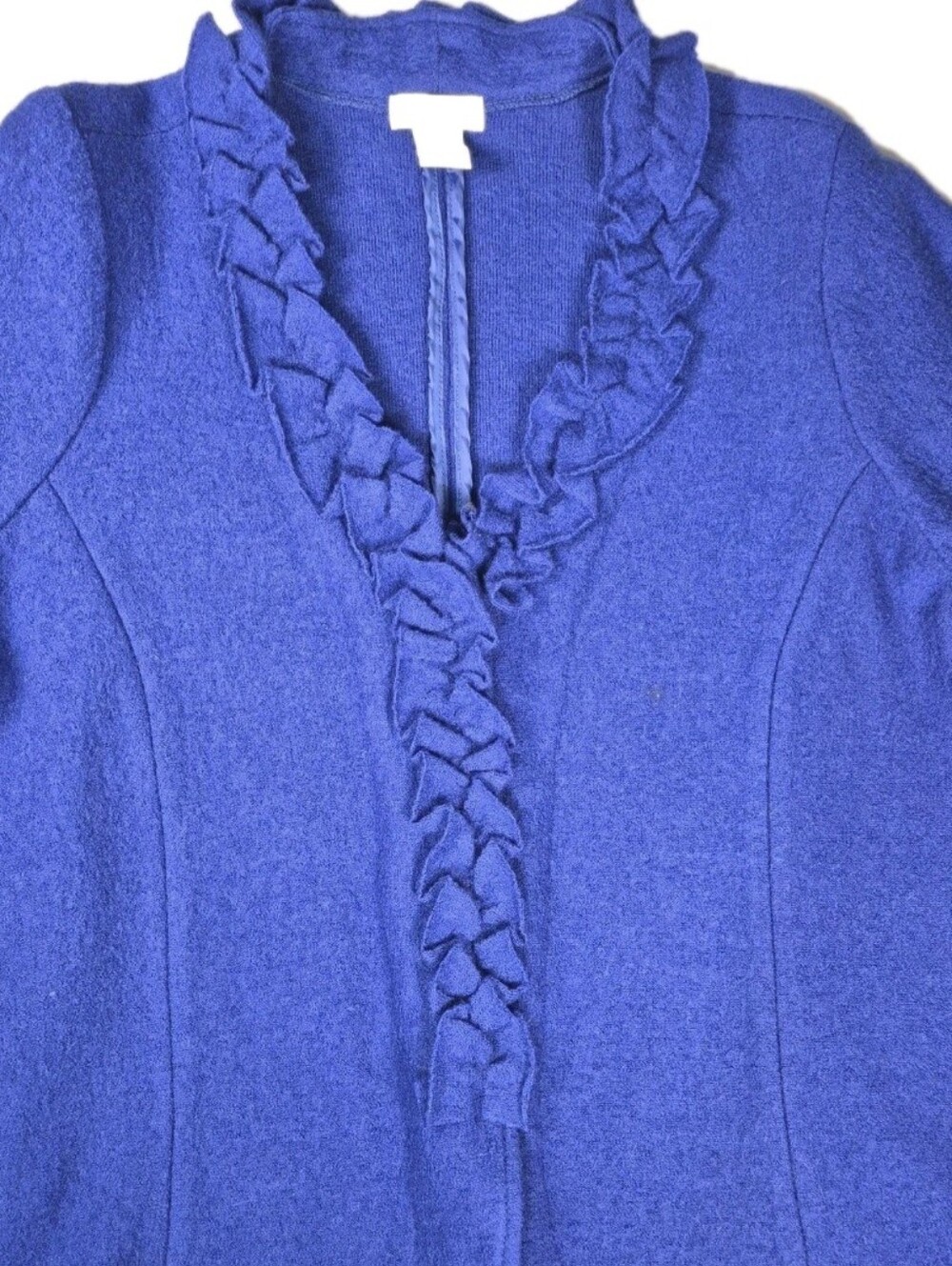 Laura Ashley Wool Ruffled V-Neck Sweater Cardigan - Cobalt Blue Sz 2X NWOT